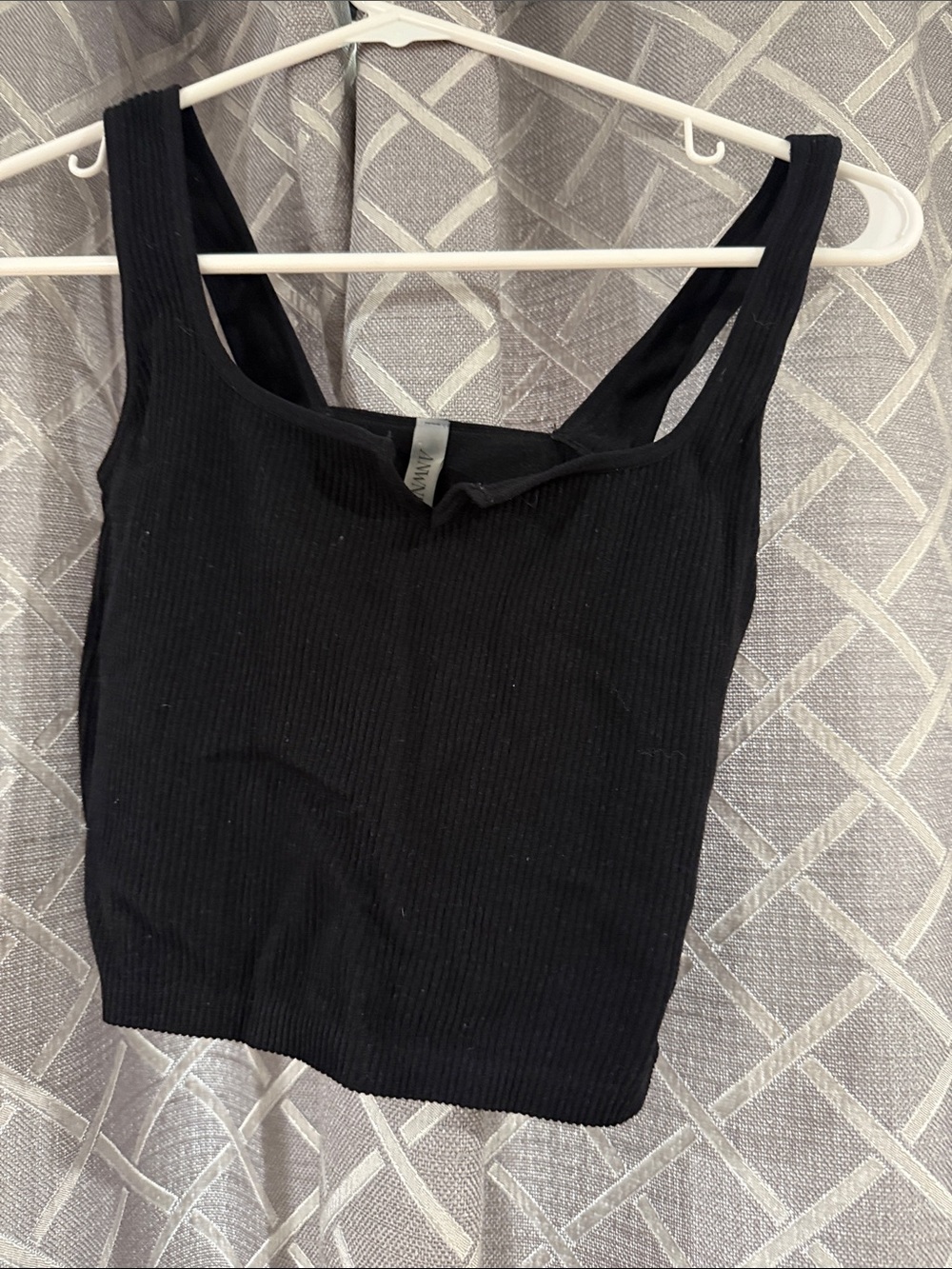 Black Ribbed Square-Neck Tank Top